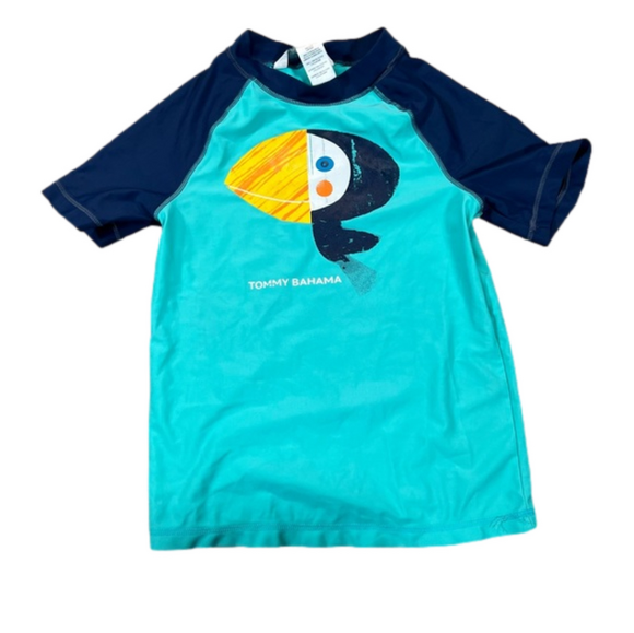 🎒TOMMY Bahamas Teal & Blue Swim Tee w Bird Graphic *cracking on graphic - Picture 3 of 7